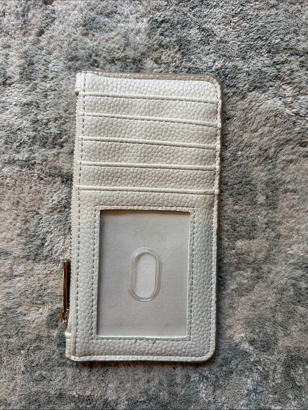 Beige Leather-Texture Wallet with Card Slots and ID Window